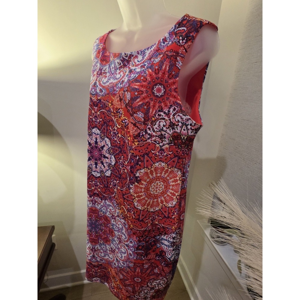 Fuschia Multicolor Floral Womens Sz 12 Shift Dress Sleeveless Boho Knee Length - Picture 15 of 16